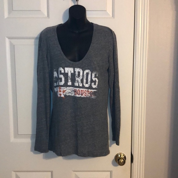 Houston Astros Long Sleeve V Neck T-Shirt - Picture 1 of 5